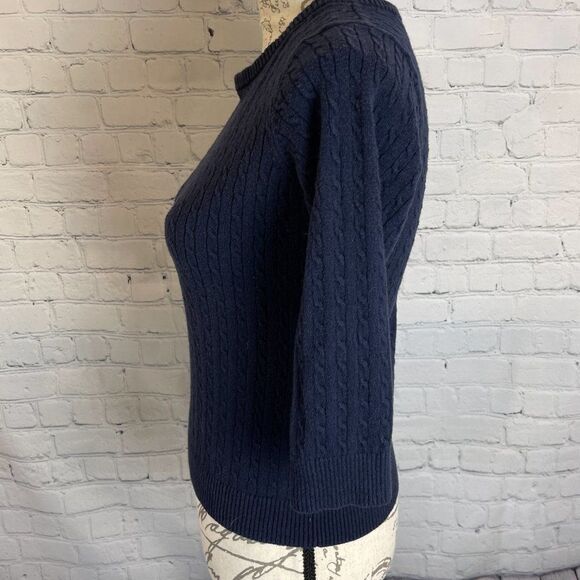 The Limited 3/4 Sleeve Navy Ribbed Sweater with Partial Zip Back - Picture 3 of 8